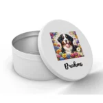 Boite à biscuits ronde Bouvier Bernois Fleurs C7824