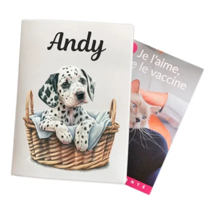 protège carnet de santé dalmatien dans un panier