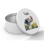 Boite à biscuits ronde Chien Dalmatien et Papillon C7877