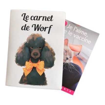 carnet de santé caniche noir avec cravate